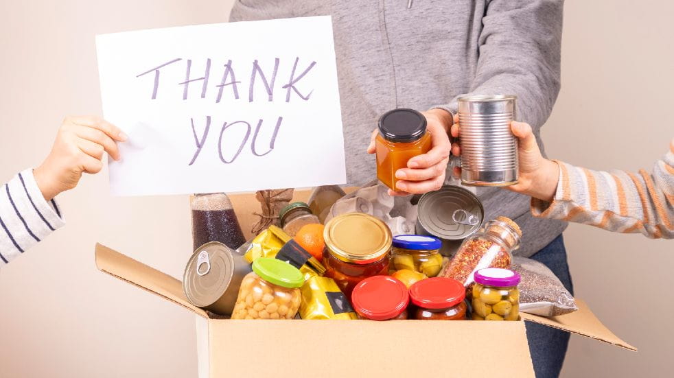 Help your community recover from the pandemic food parcel thank you sign